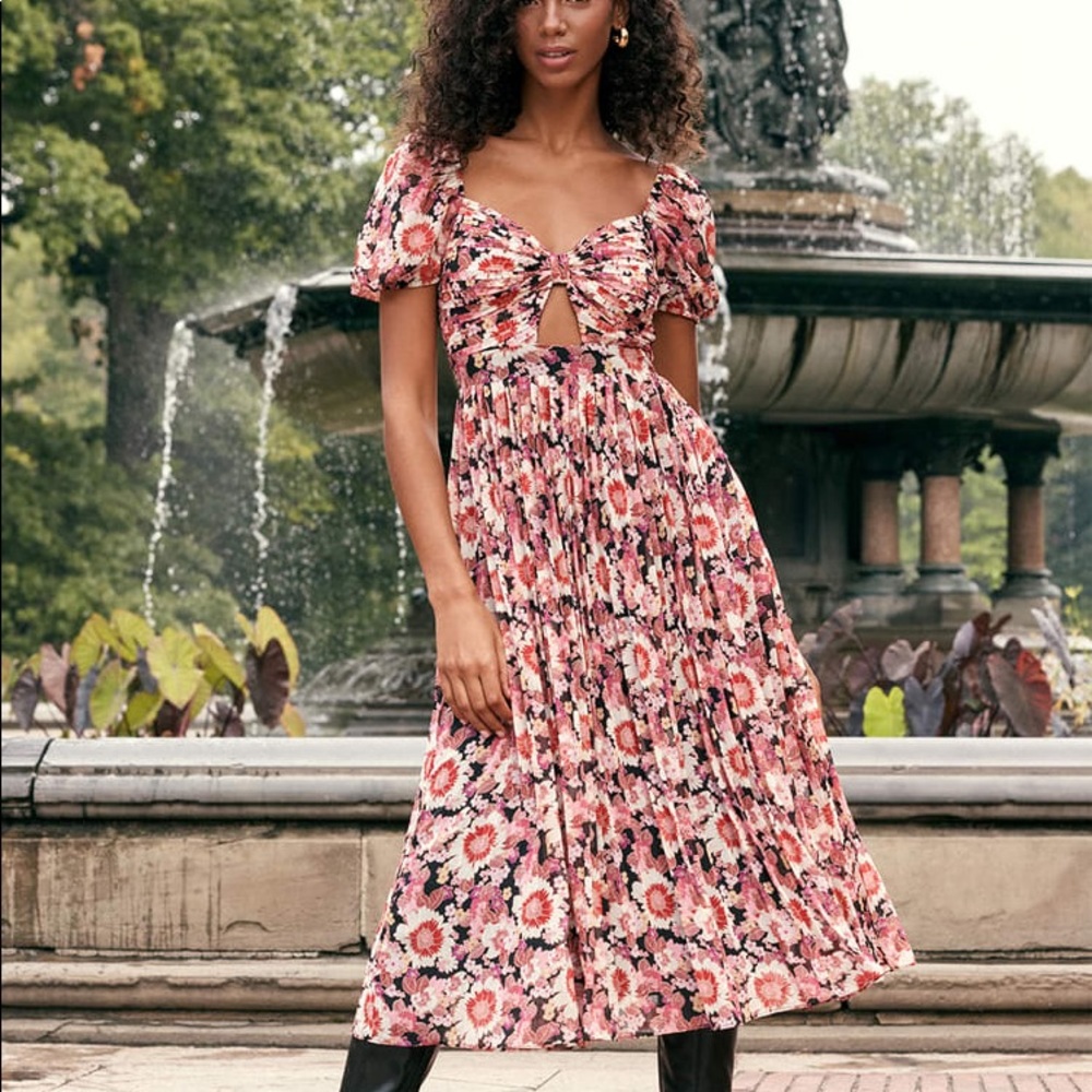 Lulus Forever Flowering Pink Multi Floral Print Puff Sleeve Midi Dress